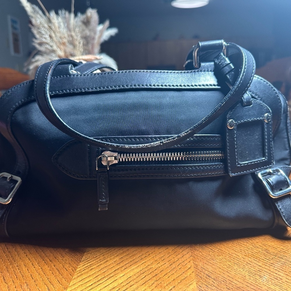 Prada Bauletto Black Nylon Leather Shoulder Bag With
Authentication Card